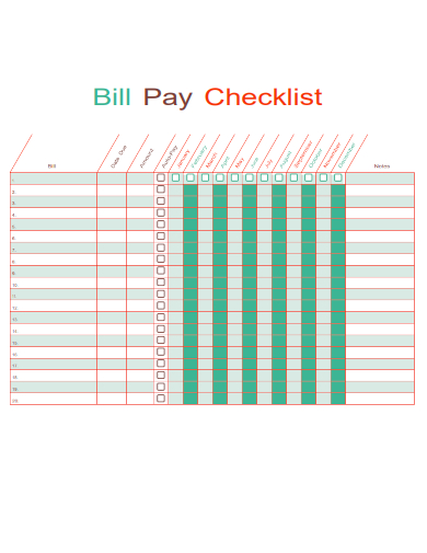 editable bill pay checklist