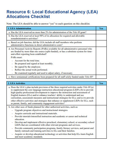 educational agency allocations checklist