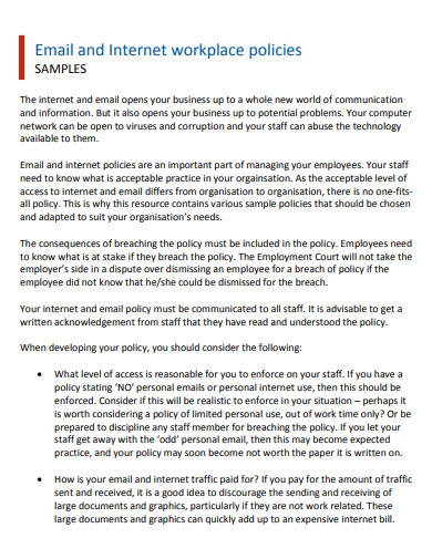 email and internet workplace policy