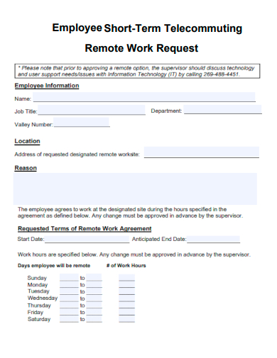 employee short term telecommuting remote work request