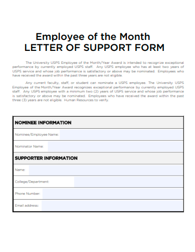 employee of the month letter of support form