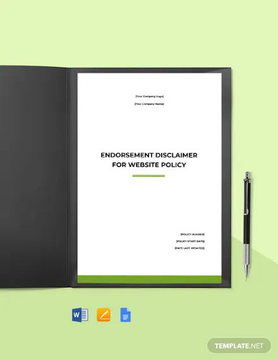 endorsement disclaimer policy for website sample