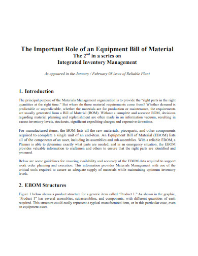 equipment bill of material