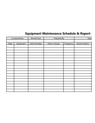 equipment maintenance schedule report 