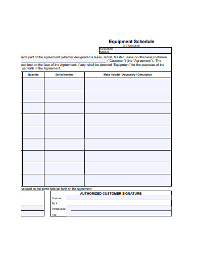 equipment schedule example