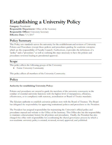 establishing university policy