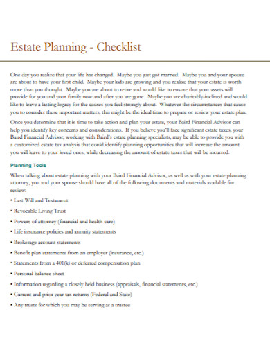 estate planning checklist in pdf