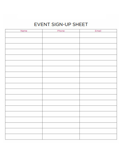 event sign up sheet