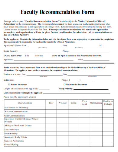 faculty recommendation form