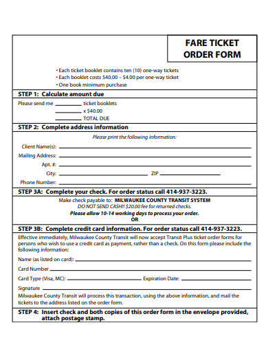 fare ticket order form