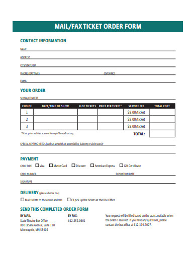 fax ticket order form