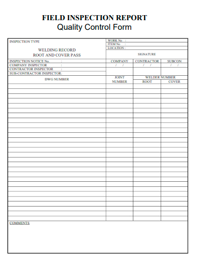 field inspection report quality control form