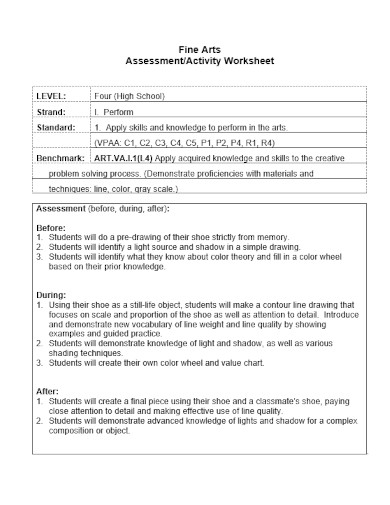 finearts assessments worksheet