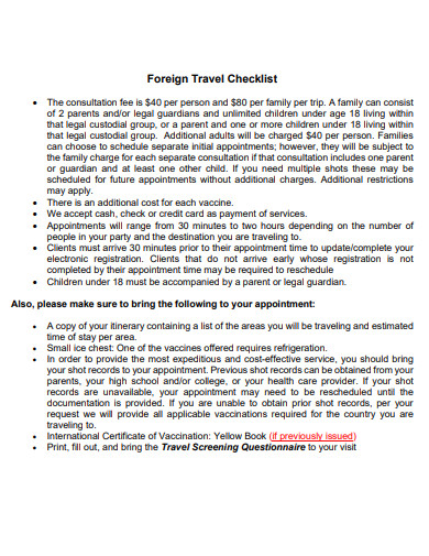 foreign travel checklist