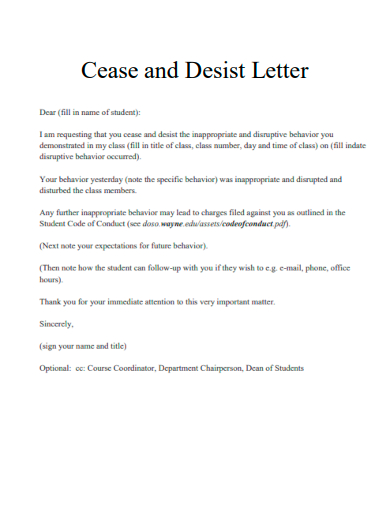 formal cease and desist letter
