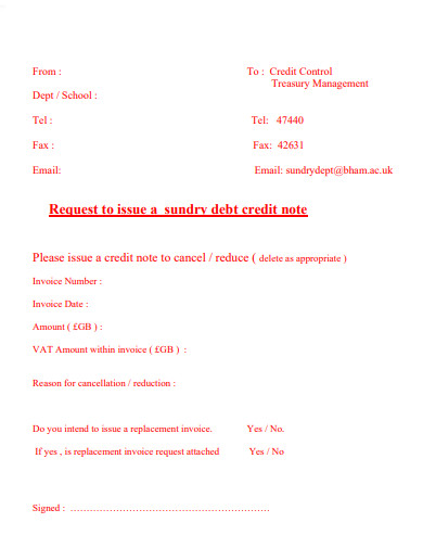 formal credit and debit note