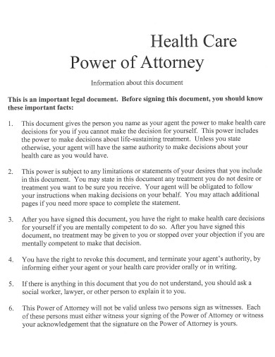 formal health care power of attorney