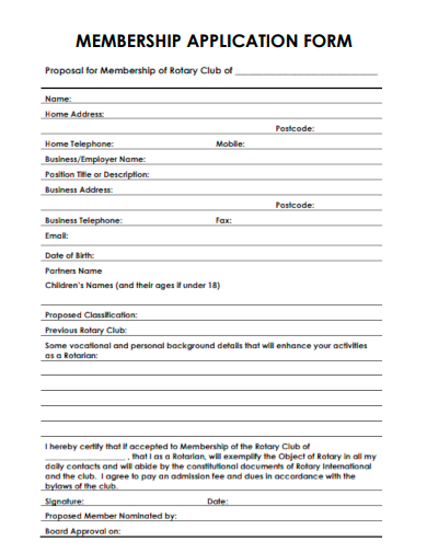 formal membership application form