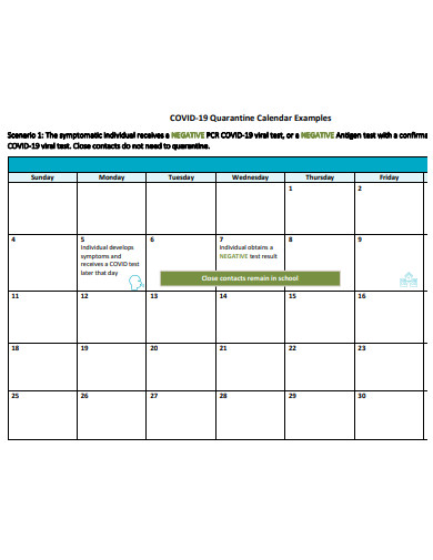 formal quarantine calendar