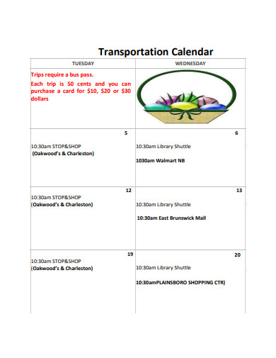 formal transportation calendar