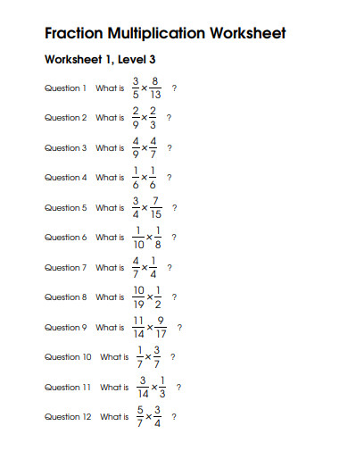 fraction multiplication worksheet