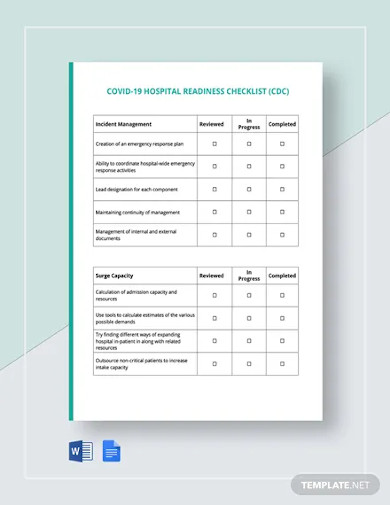 free coronavirus covid 19 hospital readiness checklist cdc template