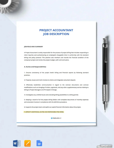 free project account job description template