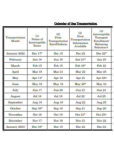 gas transportation calendar2