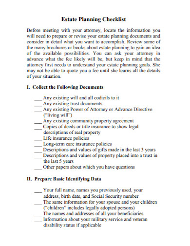 general estate planning checklist