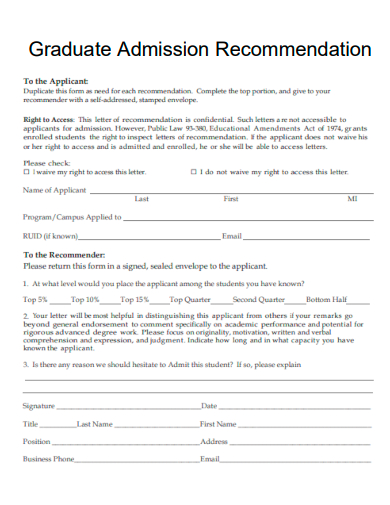 graduate admission recommendation form