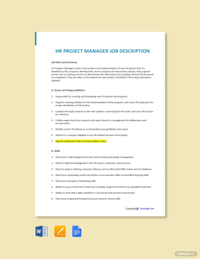 hr project manager job description template