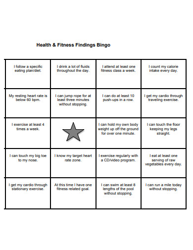 health fitness findings bingo