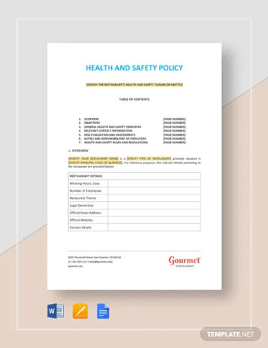 health and safety policy template