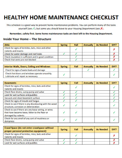 healthy home maintenance checklist