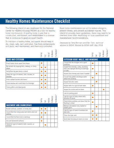 home maintenance checklist in pdf