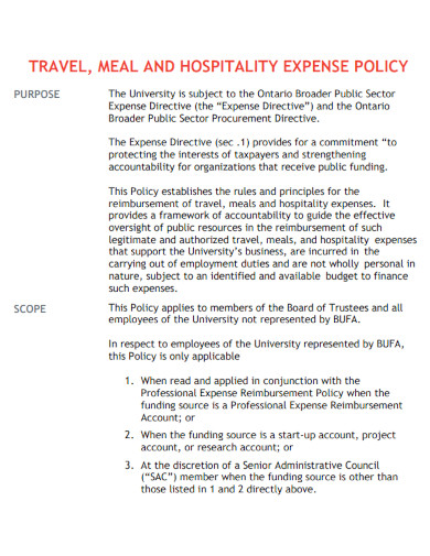 hospitality expense policy