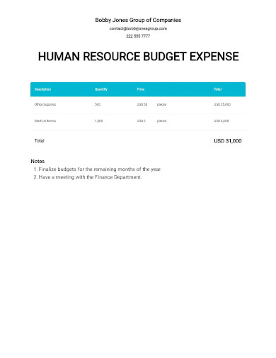 human resource budget expense template