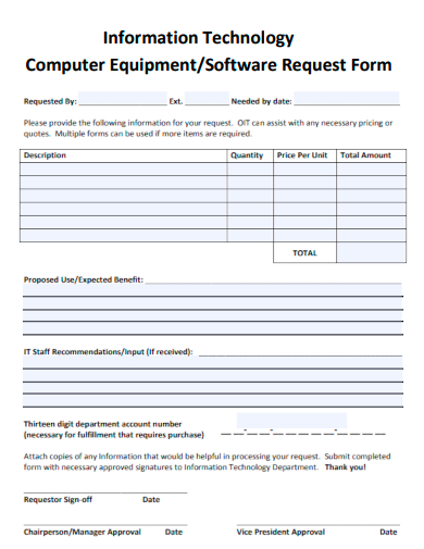 it computer equipment software request form