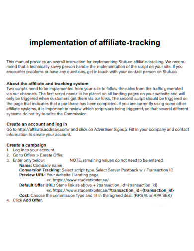 implementation of affiliate tracking