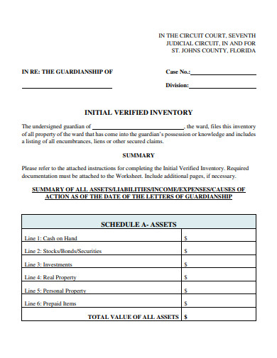 initial verified inventory form