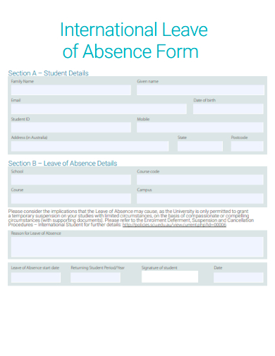 international leave of absence form