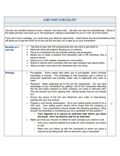 job fair checklist