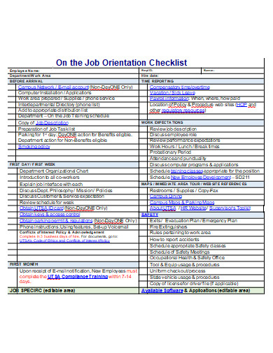 job orientaion checklist