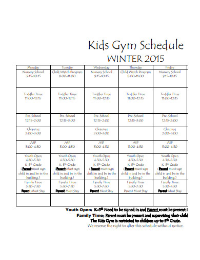 kids gym schedule