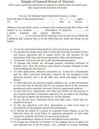 lease power of attorney format