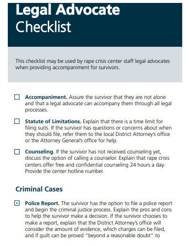 legal advocate checklist