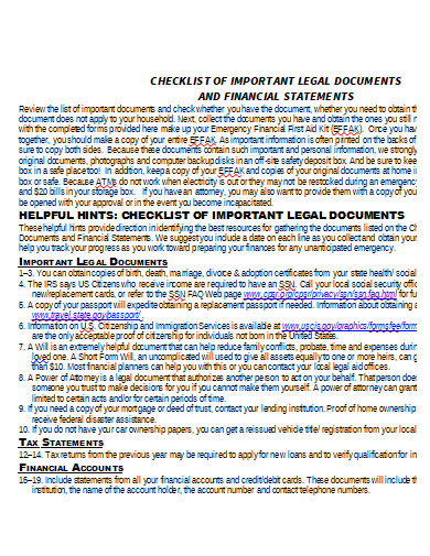 legal checklist example