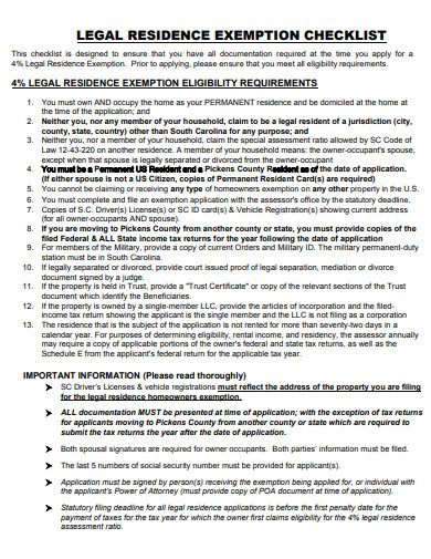 legal residence checklist
