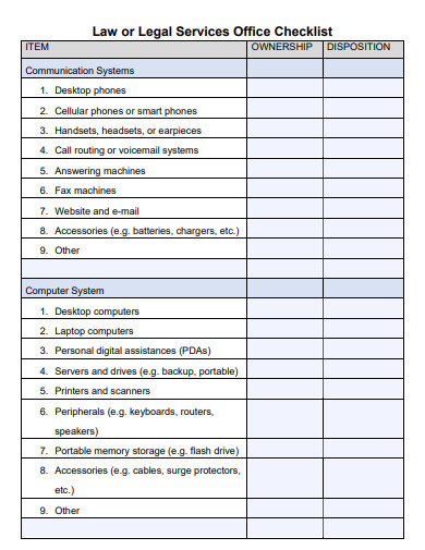 legal services office checklist