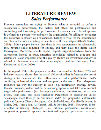 literature review sales performance